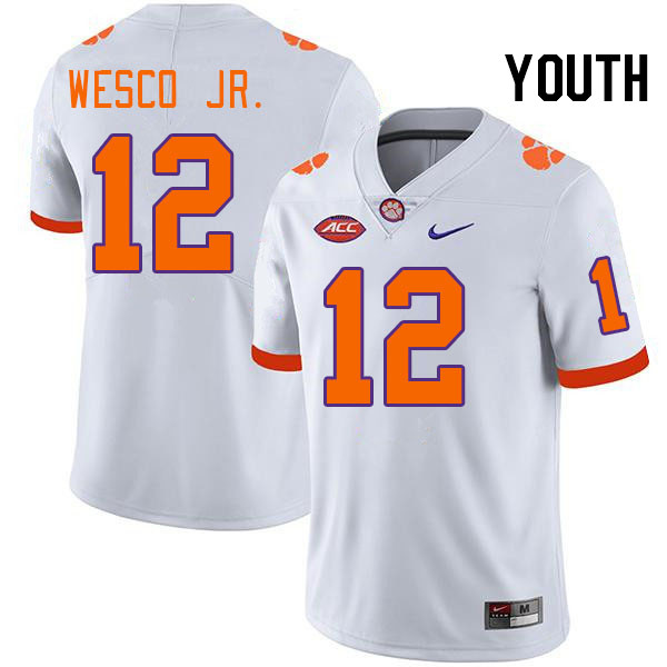 Youth #12 Bryant Wesco Jr. Clemson Tigers College Football Jerseys Stitched-White